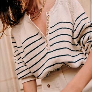 Sezane Leontine Cotton Striped Jumper Ecru/Navy Size M